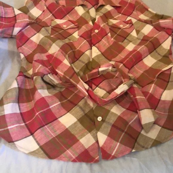 JONES NY Plaid Linen Split Neck Tie-Front Top [D9] - Picture 4 of 5